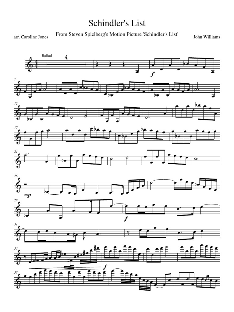 La Lista de Schindler Violin Solo PDF Loisirs