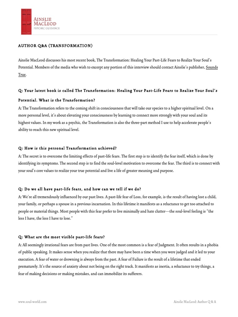 Ainslie Macleod Author Q & A PDF Phobia Soul