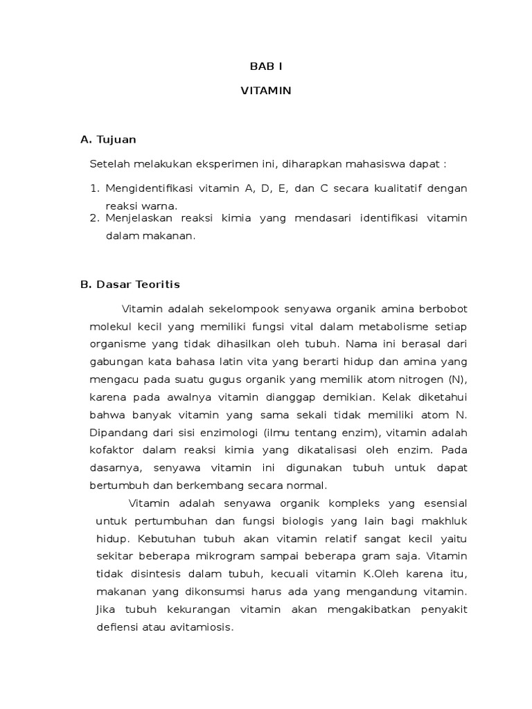 Laporan Praktikum Tentang Vitamin