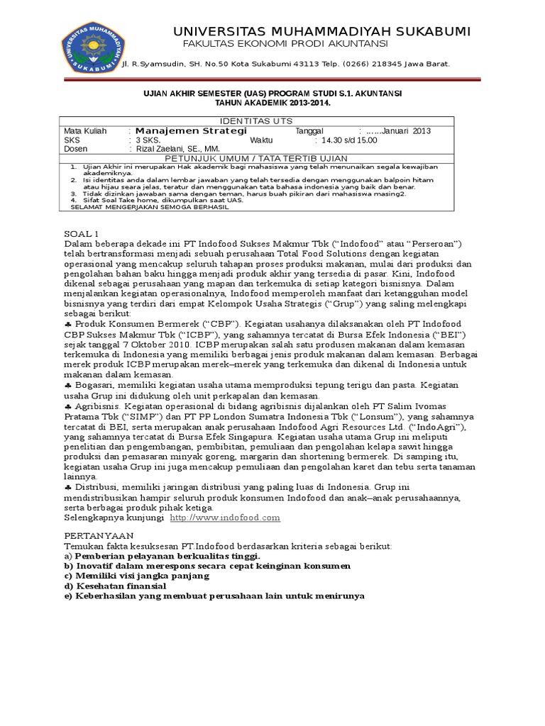 Soal Uas Manajemen Strategik Take Home