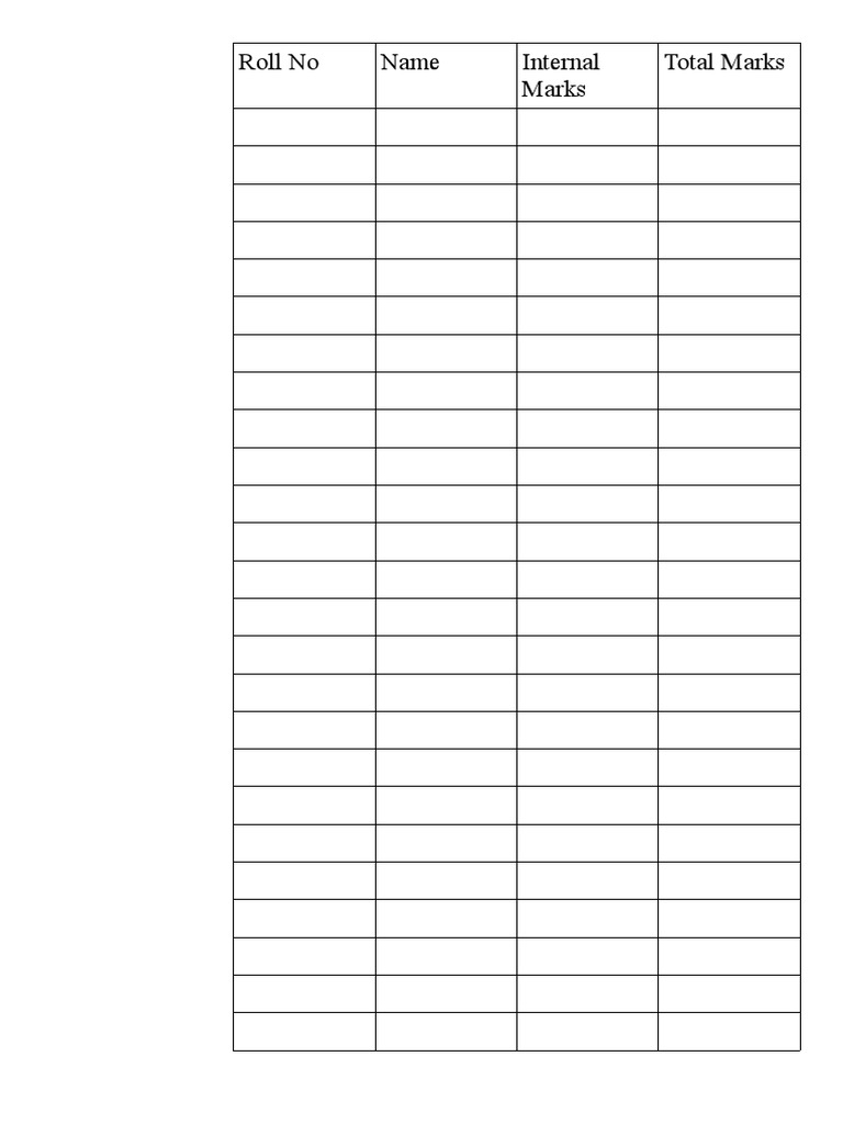 Roll No Name Internal Marks Total Marks | PDF