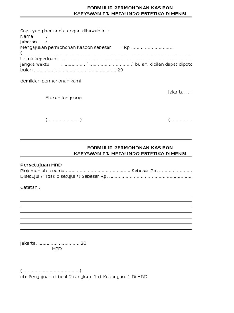 Form Kasbon Karyawan