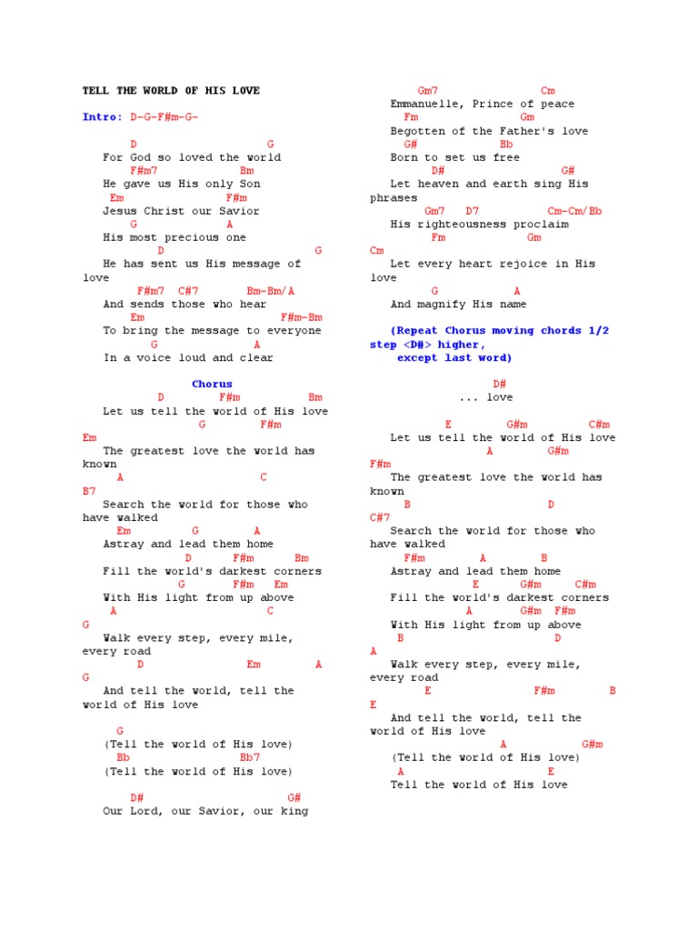 Tell the world of his love lyrics chord pdf jesus theology