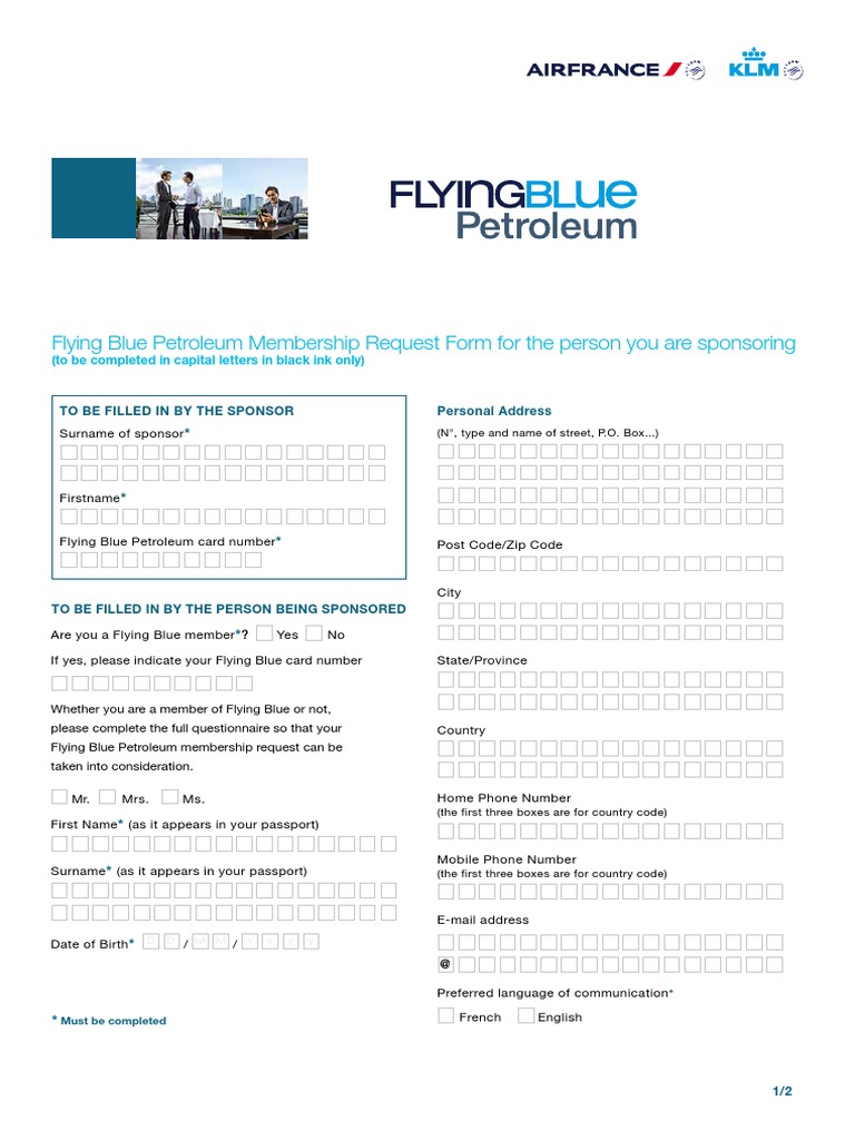 Flying Blue Petroleum Membership Form | PDF | Telephone Number ...