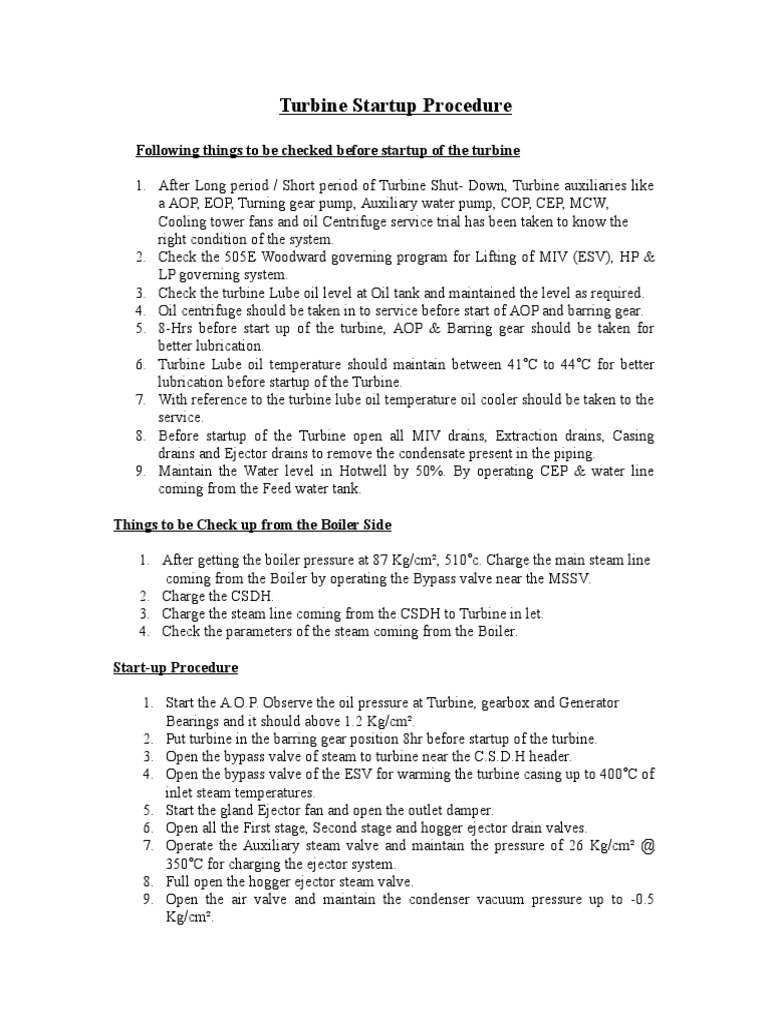 Turbine Start Up Procedure2 PDF Boiler Steam