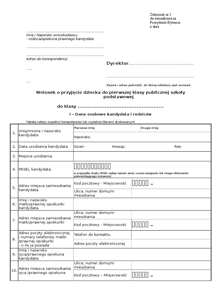 Wniosek O Przyjęcie Do Szkoły Ponadpodstawowej 2023 Wniosek o Przyjecie Dziecka Do Szkoły Podstawowej-2 | PDF