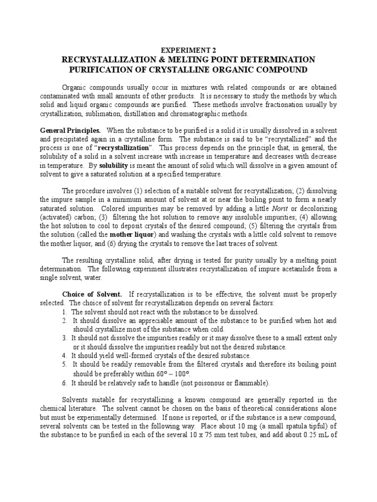 Recrystallization & Melting Point Determination Purification of ...