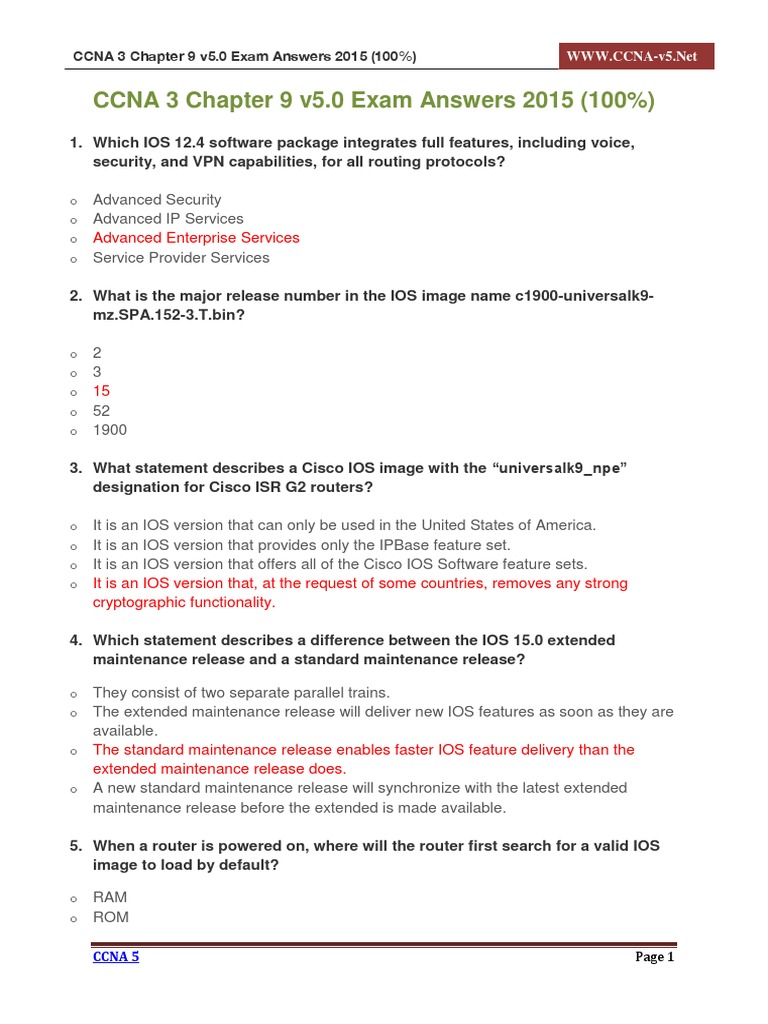 Cisco 1 Chapter 9 Exam Answers