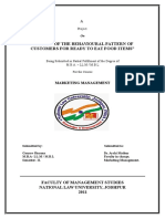Marketing Management Project Work On Consumer Behaviour Towards Readti To Eat Food Items