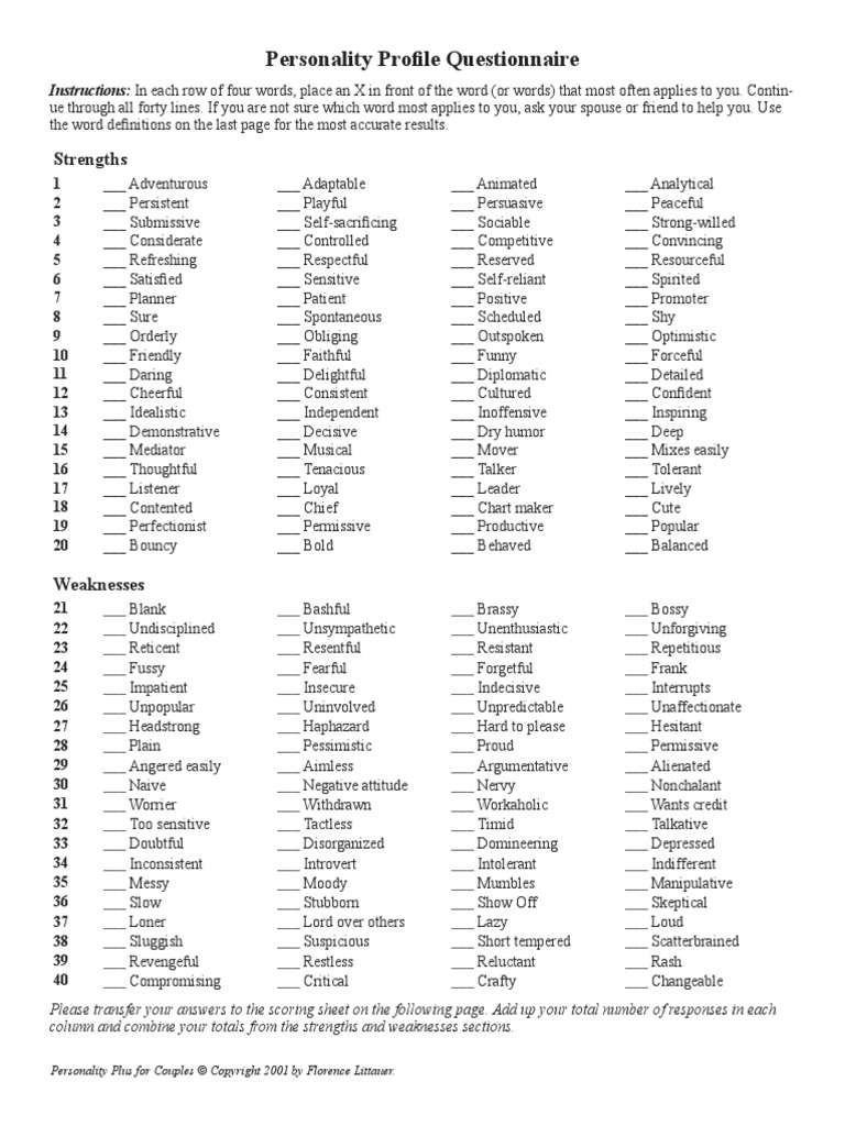 64161756-Personality-Profile-Questionnaire.pdf | Anger | Humour