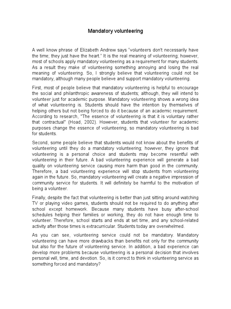 mandatory volunteering persuasive essay