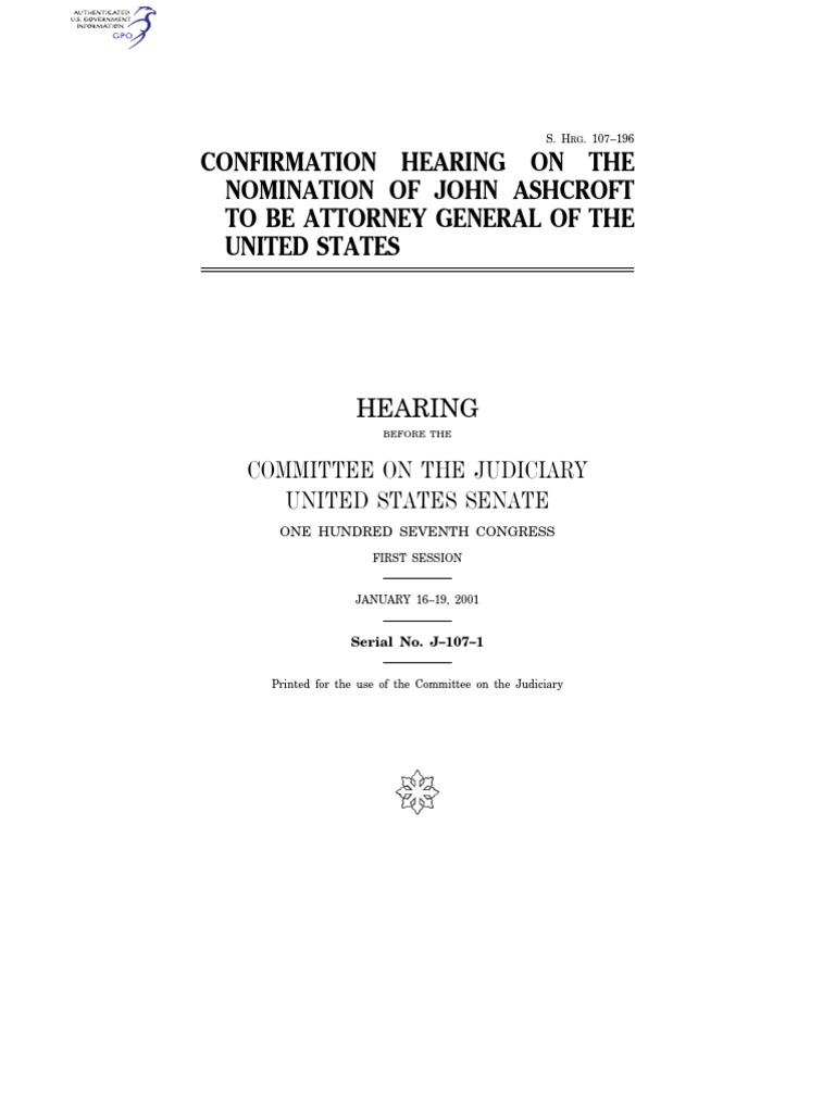 Senate Hearing, 107TH Congress Confirmation Hearing On The Nomination