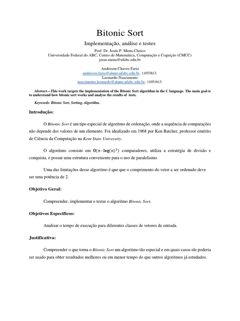 Implementação do Bitonic Sort em C | PDF | Algoritmos | Estrutura de ...