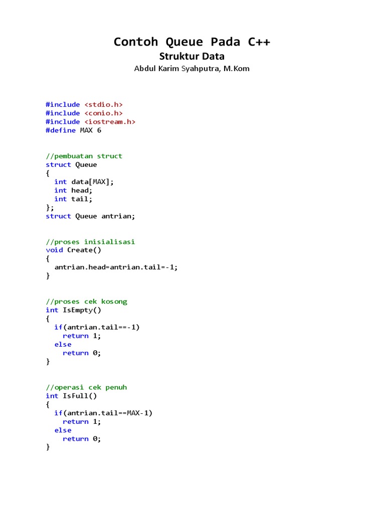 Contoh Queue Pada C++ | PDF