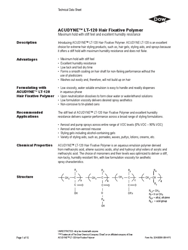 ACUDYNE™ LT120 Hair Fixative Polymer Maximum Hold With Stiff Feel and