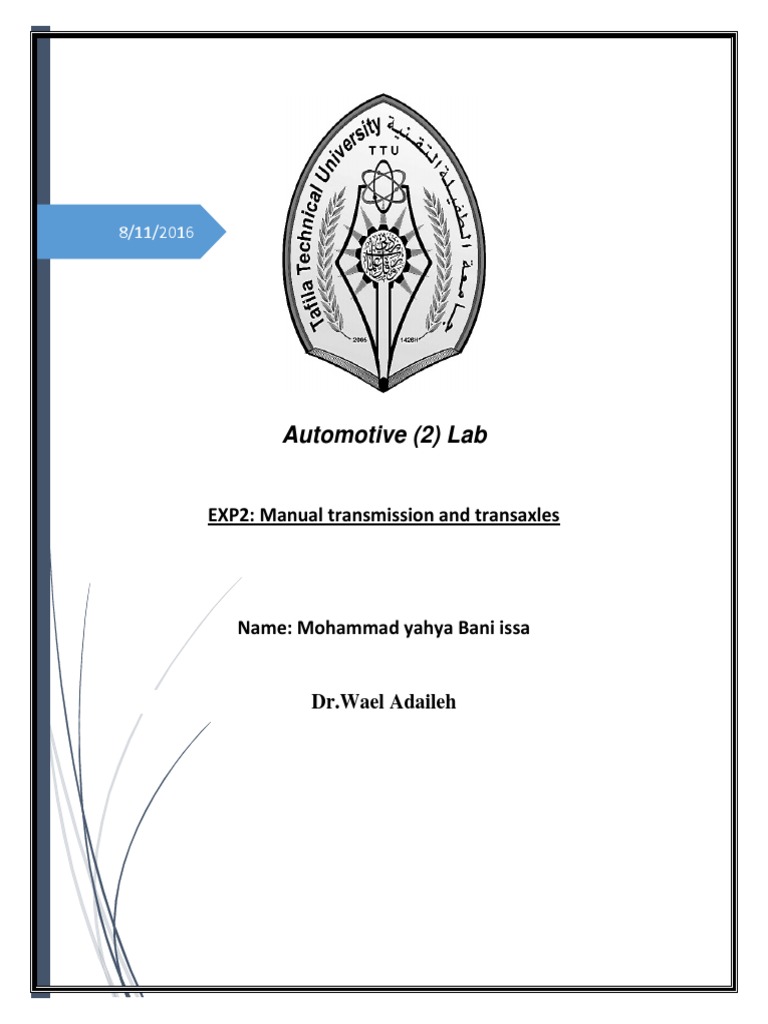 Automotive (2) Lab: EXP2: Manual transmission and transaxles
