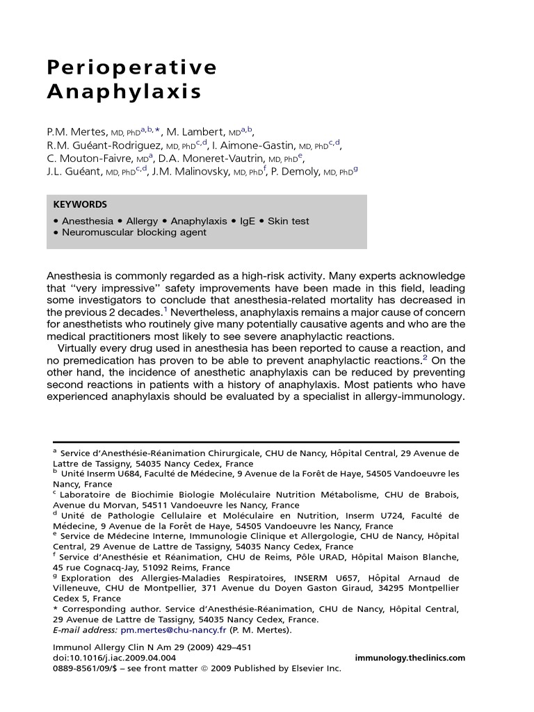 Perioperative Anaphylaxis | PDF | Allergy | Anesthesia