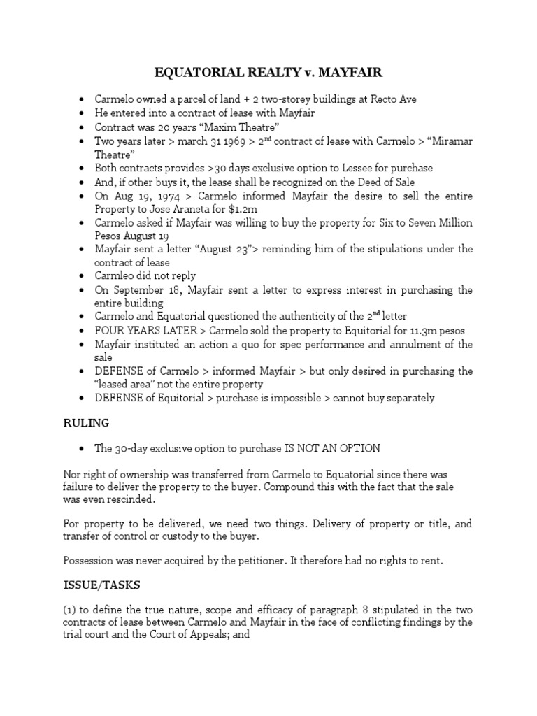 Equatorial Realty V Mayfair PDF Offer And Acceptance Lease