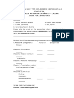 Evaluation Sheet For Oral Defense Mentorship As A Strategy On Employees' Motivation of Biñan City Laguna: A Tool For A Workforce