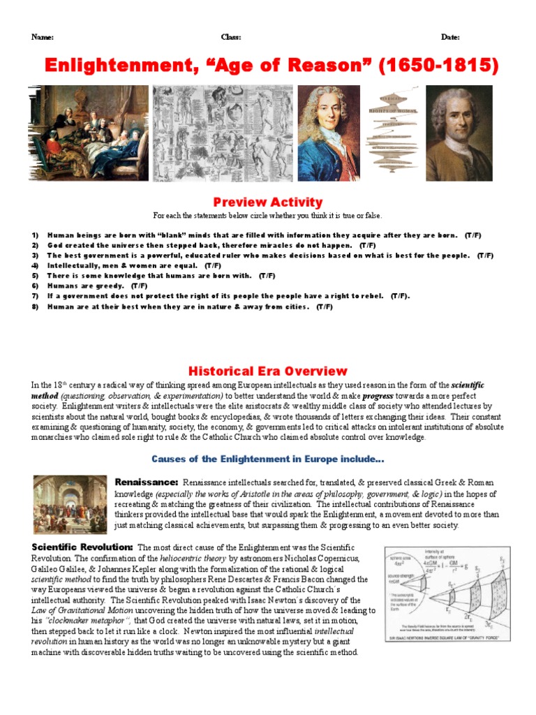 WH9 Enlightenment UnitHandout | PDF | Deism | Age Of Enlightenment