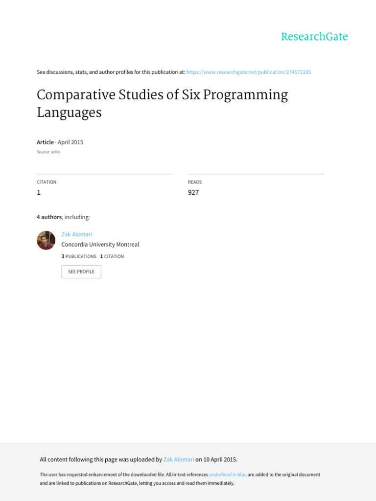 Comparative Studies of Six Programming Languages | PDF | C++ | Php