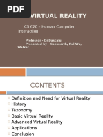 Virtual Reality: CS 620 - Human Computer Interaction