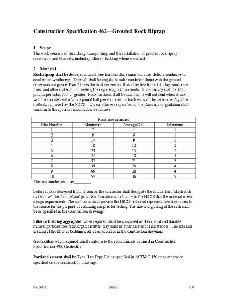Grouted Riprap Specifications | PDF | Construction Aggregate | Concrete