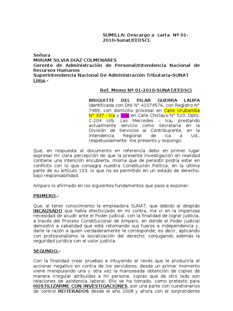 Descargo Memo 01-2010-Sunat-eedsci BRIGUITTE GUERRA
