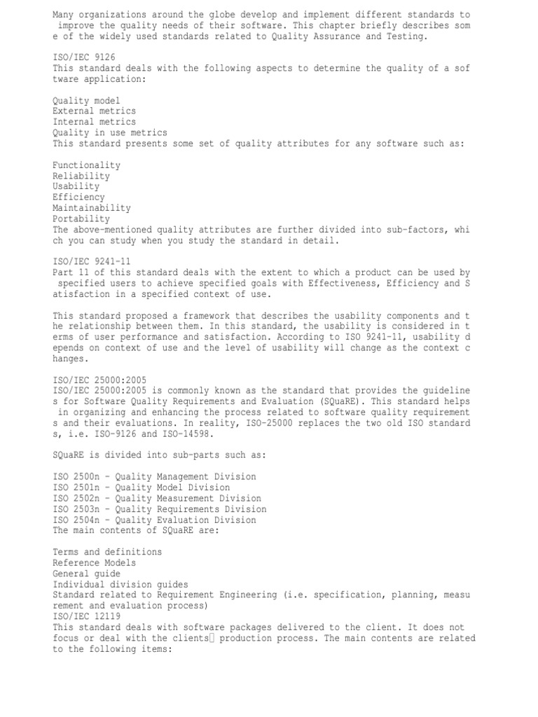 ISO Standards for Software Quality Testing | PDF | Software Quality ...