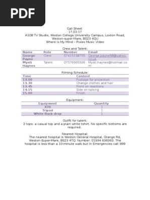 call sheet