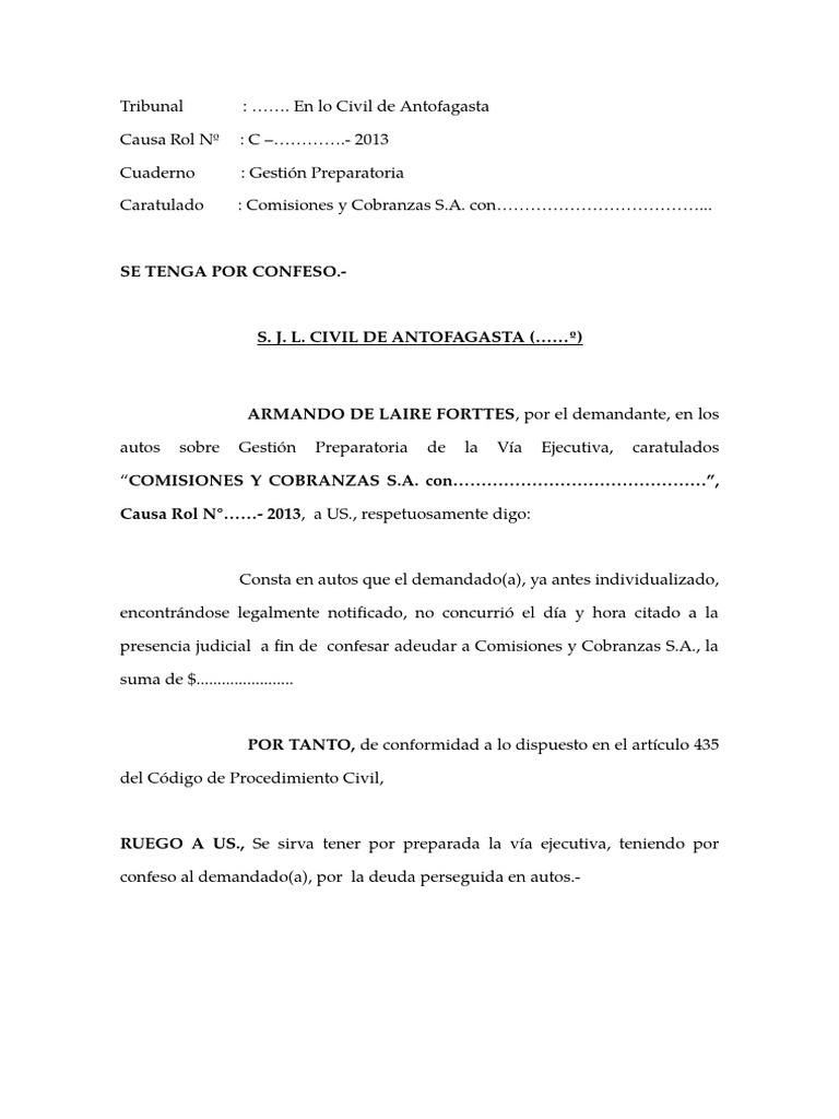 Escrito Tipo, Se Tenga Por Confeso