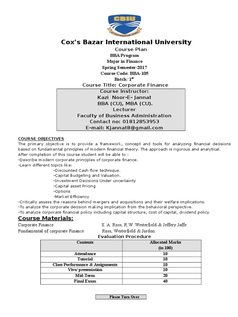 Corporate Finance Course Outline | PDF | Mergers And Acquisitions ...