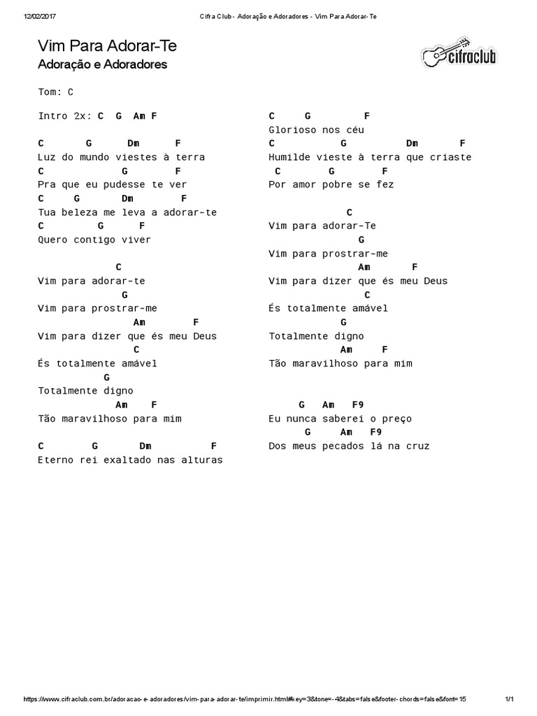 Cifra Club Adoração e Adoradores Vim para AdorarTe PDF