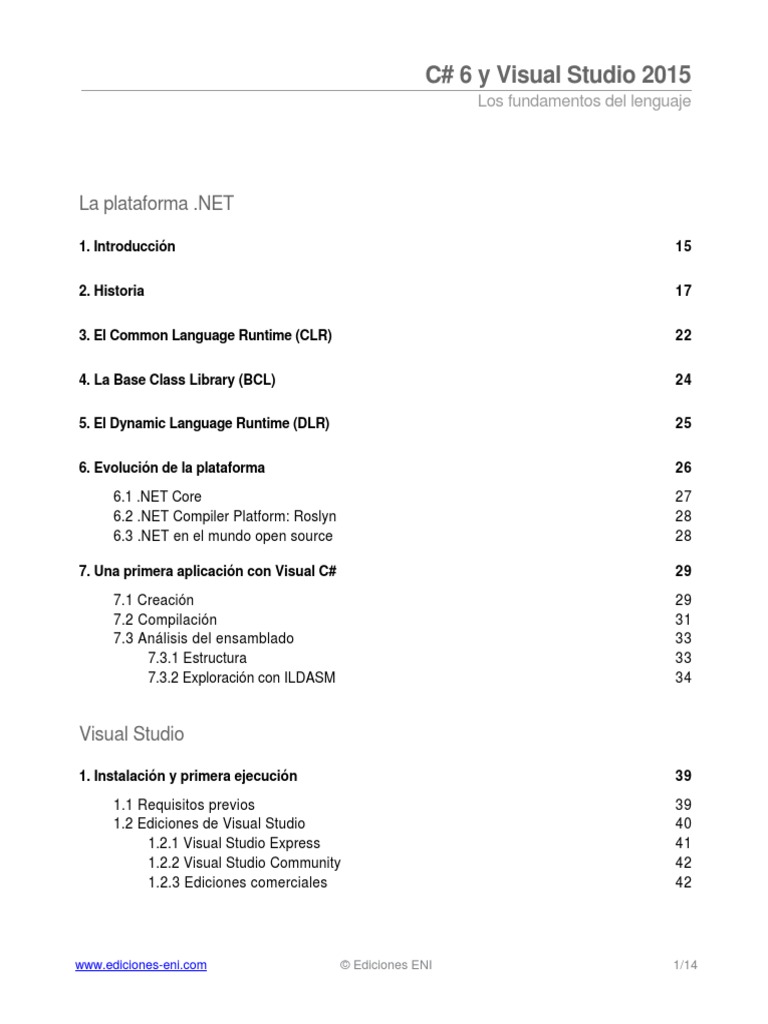 C# 6 Vs 2015 Contenido | PDF | C Sharp (lenguaje de programación) | SQL