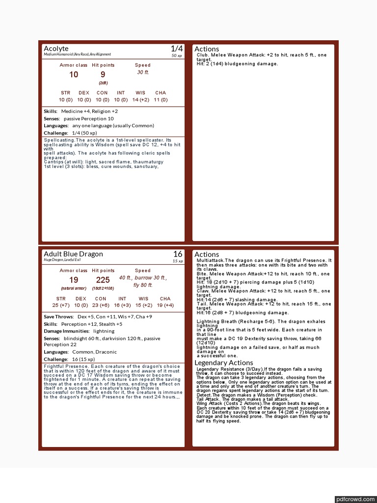 5E Monster Cards | PDF | Gary Gygax Games | Dungeons &amp; Dragons