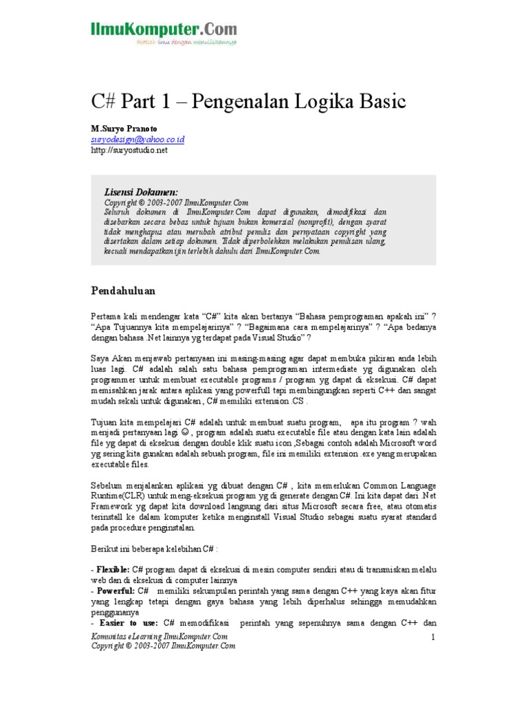 Artikel - C - Sharp - Part 1 - Pengenalan Logika Basic PDF | PDF
