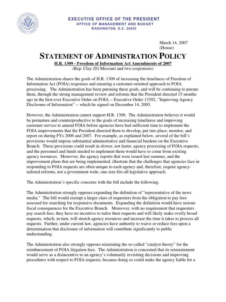 Opposition to FOIA Amendments 2007 | PDF | Freedom Of Information Act ...