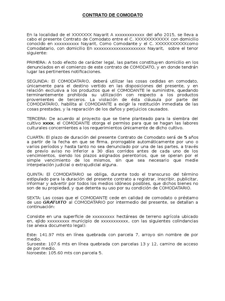 Formato de Contrato COMODATO | PDF | Gobierno