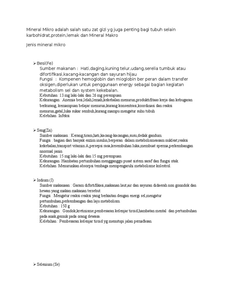Mineral Mikro Adalah Salah Satu Zat Gizi Yg Juga Penting