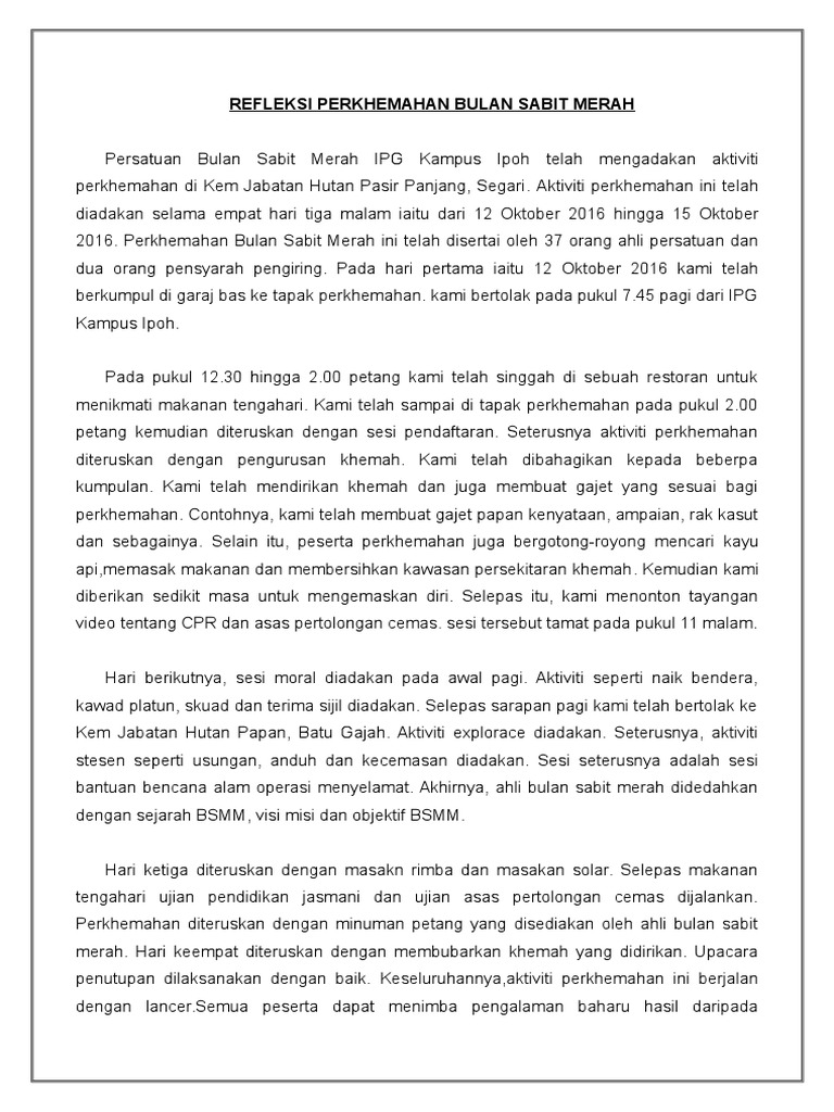 Refleksi Perkhemahan Bulan Sabit Merah Pdf