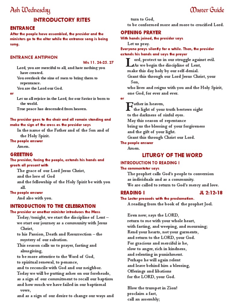 Ash Wednesday Mass (Liturgy) Penance