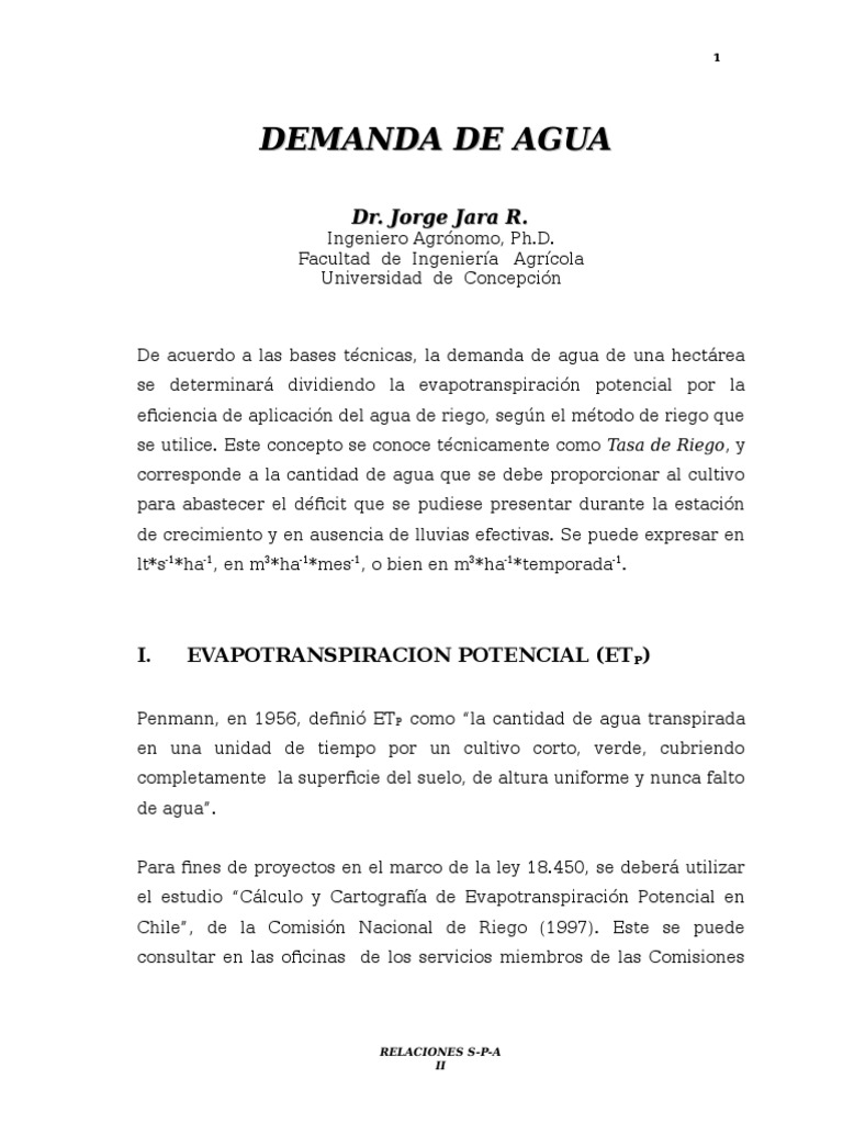 Cálculo de Demanda de Agua para Riego | PDF | Evapotranspiración | Riego