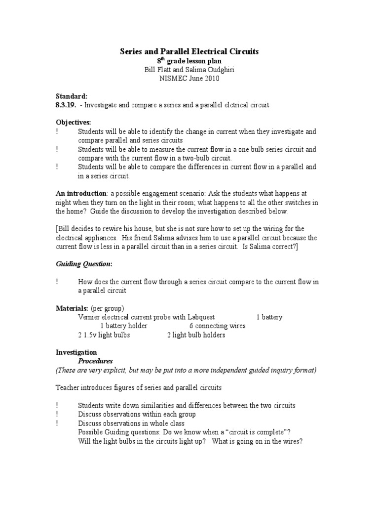 Series and Parallel Electrical Circuits: 8 Grade Lesson Plan | Download ...
