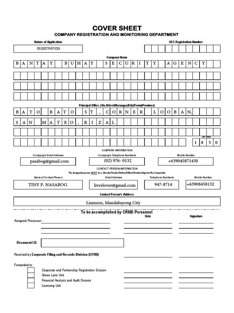 Sample Filled Cover Sheet | PDF | Computing | Business