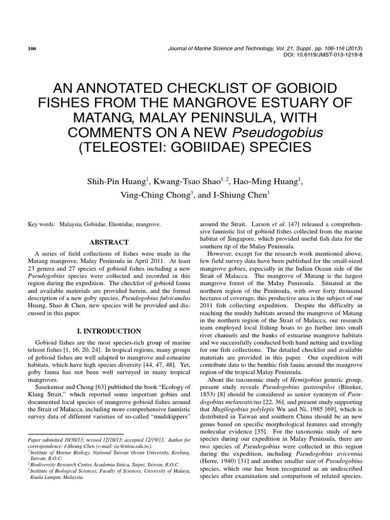 Goboid Fishes From Mangrove Of Malaysia 1 Anatomical Terms Of