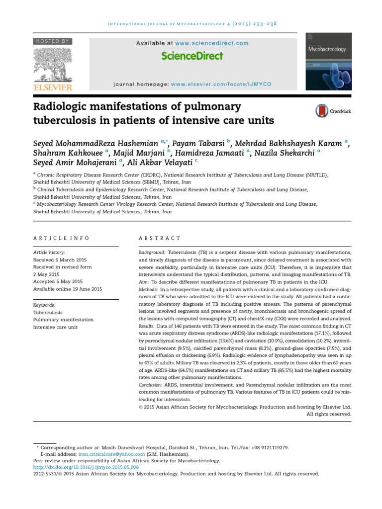 Radiologic Manifestations of Pulmonary Tuberculosis in Patients of ...