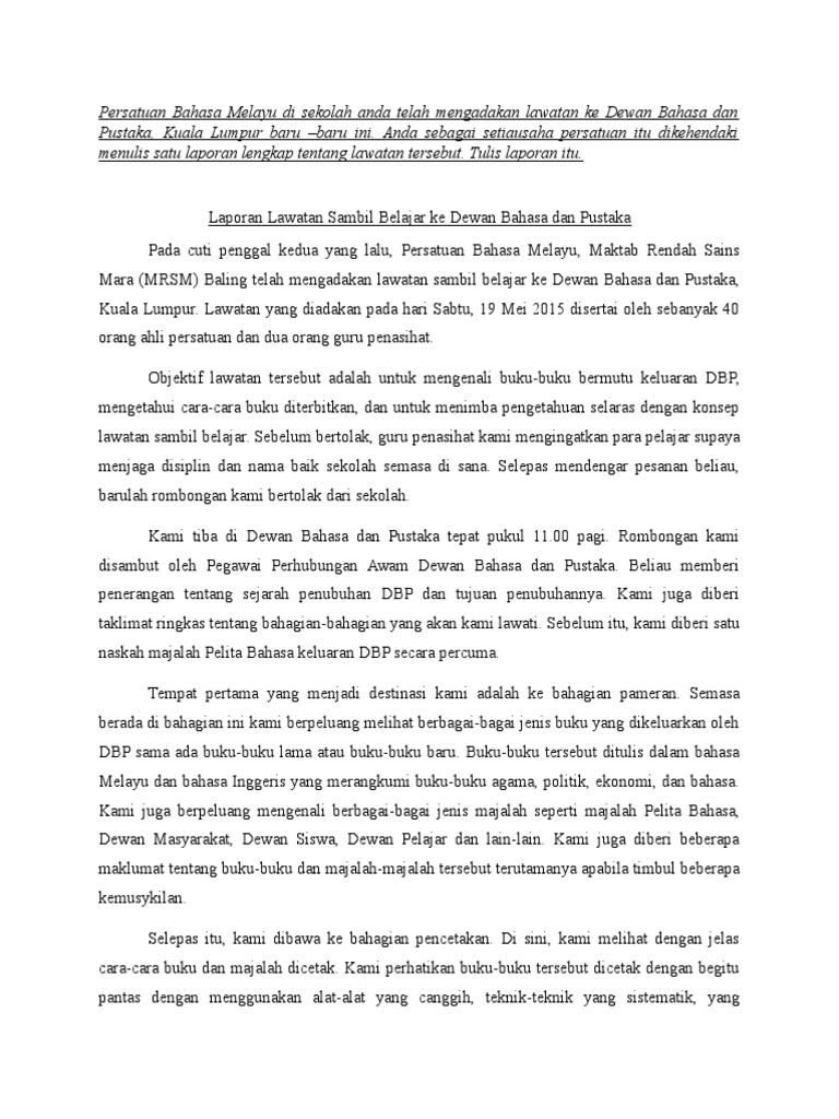 Contoh Karangan Jenis Laporan