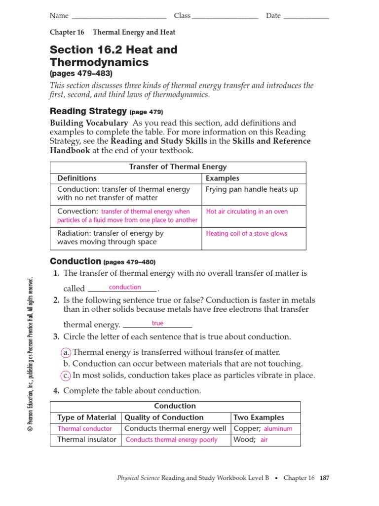 Worksheets Thermodynamics Worksheet Answer Key 16 2 thermal conduction heat
