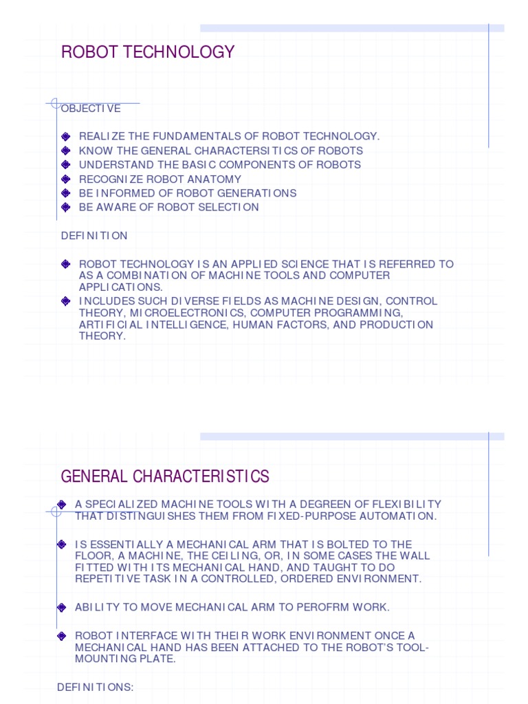 Lec3-Robot Technology PDF | PDF | Robot | Robotics