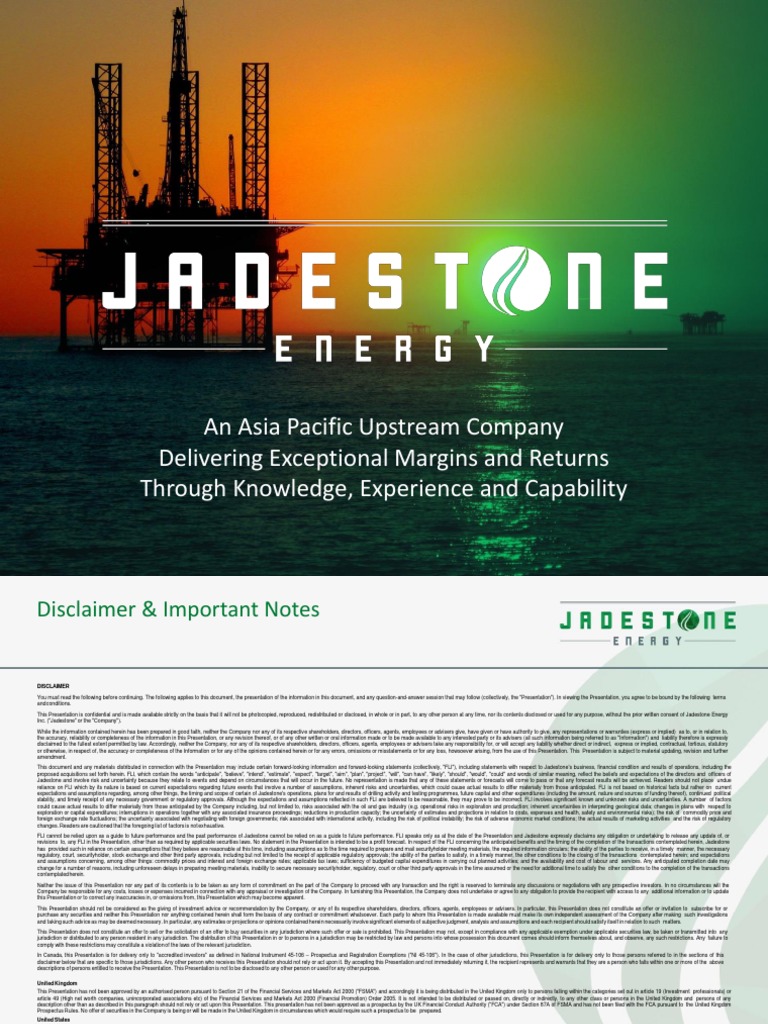 Jadestone Energy Corporate Marketing Presentation—Feb 2017 Oil Reserves Securities Act Of 1933